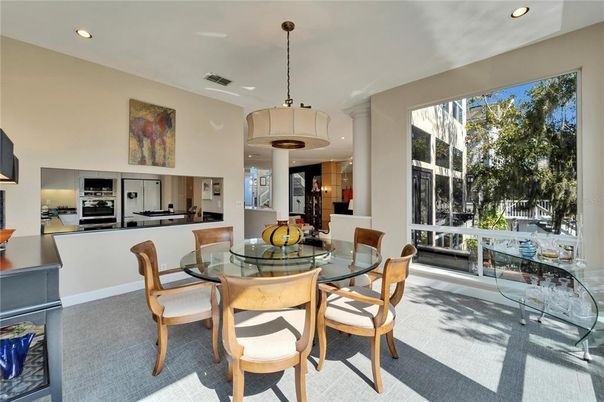 Dining room, Interior, Kitchen, Pendant Lights, Recessed Lighting, Stainless Steel Appliances
