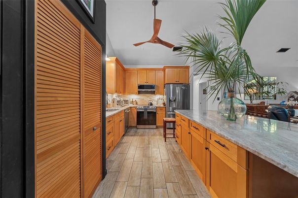 Interior, Kitchen, Stainless Steel Appliances, Wood Texture Flooring