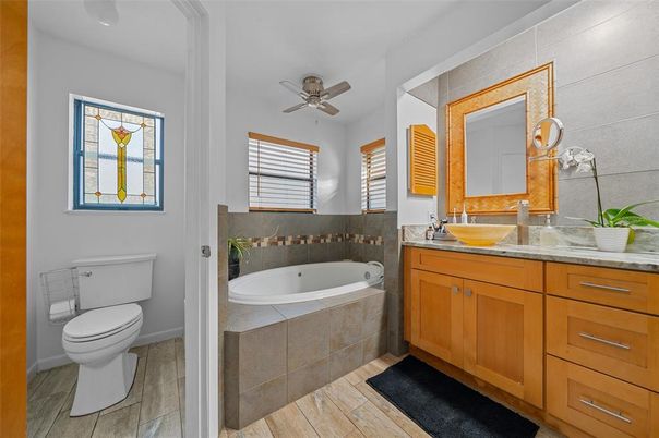 Bathroom, Dual Sink Vanities, Interior, Wood Texture Flooring