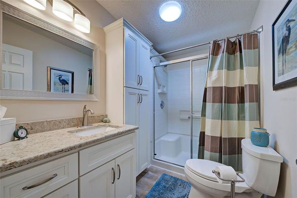 Bathroom, Glass Shower, Interior, Wood Texture Flooring