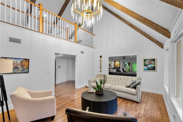 Interior, Living room, Pendant Lights, Wooden Beams, Wood Texture Flooring