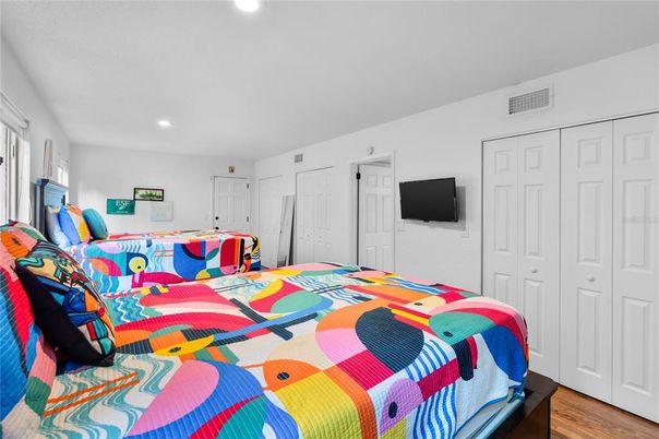 Bedroom, Interior, Recessed Lighting, Wood Texture Flooring