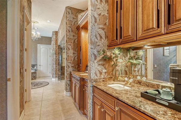 Bathroom, Chandelier, Dual Sink Vanities, Interior, Recessed Lighting