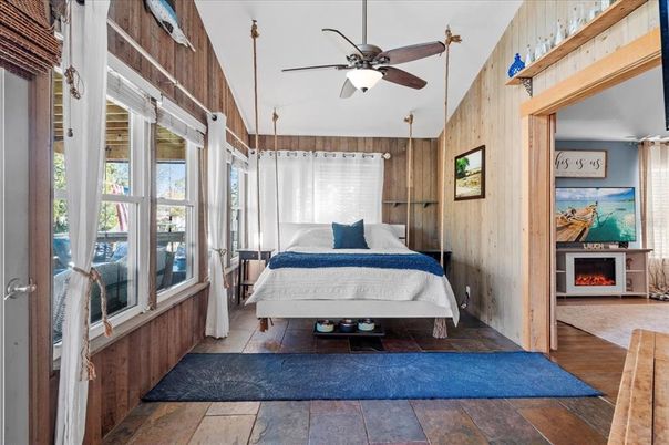 Bedroom, Fireplace, Interior, Wooden Walls