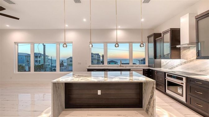Interior, Kitchen, Marble, Pendant Lights, Recessed Lighting, Water