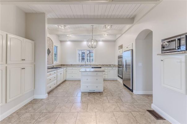 Chandelier, Interior, Kitchen, Pendant Lights, Recessed Lighting, Stainless Steel Appliances