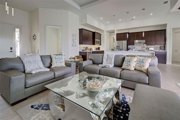 Interior, Kitchen, Living room, Pendant Lights, Recessed Lighting, Stainless Steel Appliances, Wood Texture Flooring