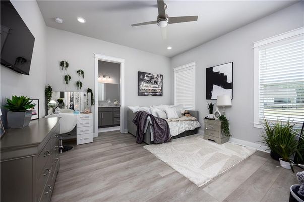 Bedroom, Home Office, Interior, Recessed Lighting, Wood Texture Flooring