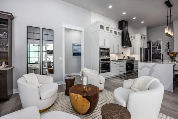 Interior, Kitchen, Living room, Pendant Lights, Recessed Lighting, Stainless Steel Appliances, Wood Texture Flooring