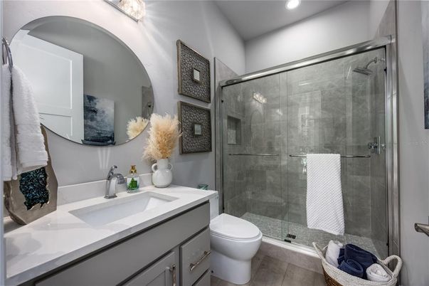 Bathroom, Glass Shower, Interior, Recessed Lighting
