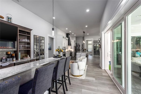 Interior, Kitchen, Living room, Pendant Lights, Recessed Lighting, Wood Texture Flooring