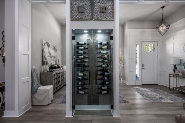 Interior, Pendant Lights, Recessed Lighting, Wine Storage, Wood Texture Flooring
