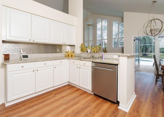 Interior, Kitchen, Pendant Lights, Wood Texture Flooring
