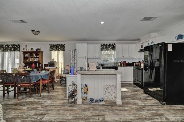 Dining room, Interior, Kitchen, Recessed Lighting, Wood Texture Flooring