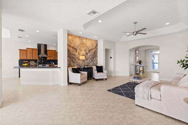 Interior, Kitchen, Living room, Marble Walls, Recessed Lighting