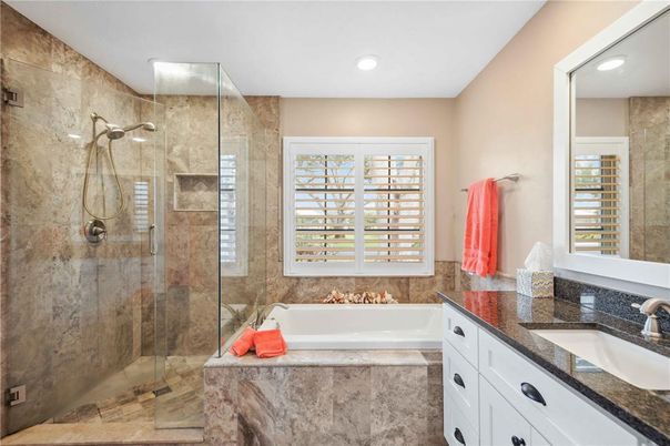 Bathroom, Glass Shower, Interior, Recessed Lighting
