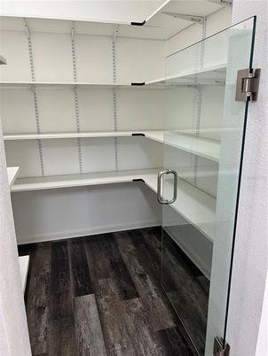 Bathroom, Glass Shower, Interior, Walk-in Closets, Wood Texture Flooring