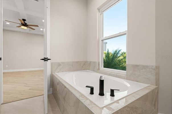 Bathroom, Interior, Recessed Lighting, Wood Texture Flooring