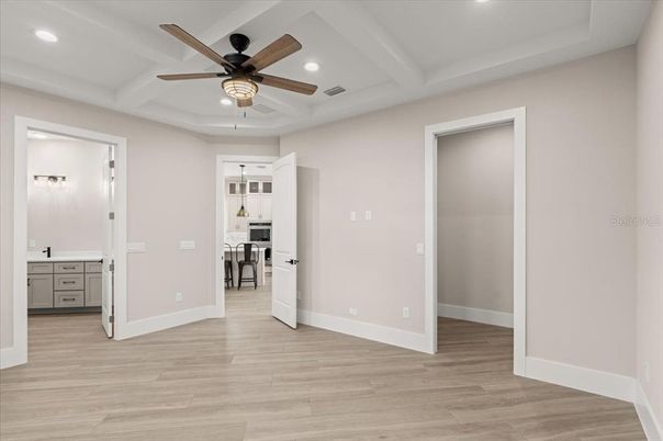 Empty room, Interior, Kitchen, Recessed Lighting, Wood Texture Flooring
