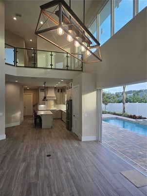 Interior, Kitchen, Pendant Lights, Pool, Recessed Lighting, Wood Texture Flooring