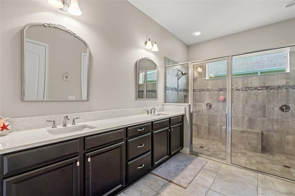 Bathroom, Dual Sink Vanities, Glass Shower, Interior, Recessed Lighting