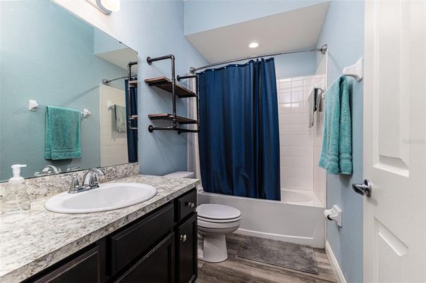 Bathroom, Interior, Recessed Lighting, Wood Texture Flooring