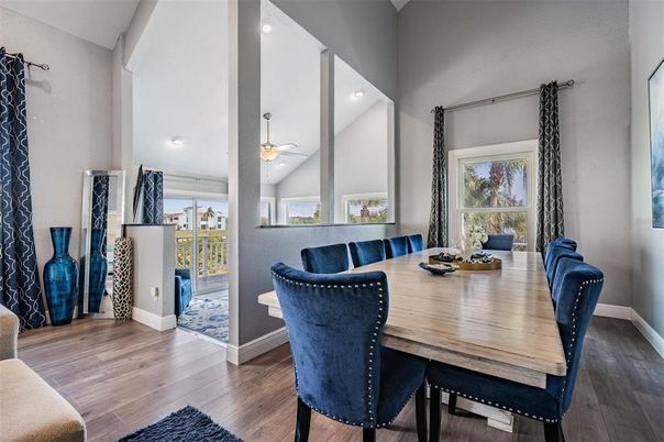 Dining room, Interior, Recessed Lighting, Wood Texture Flooring