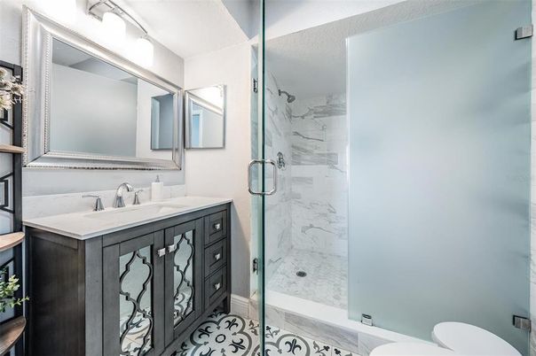 Bathroom, Glass Shower, Interior, Marble Walls
