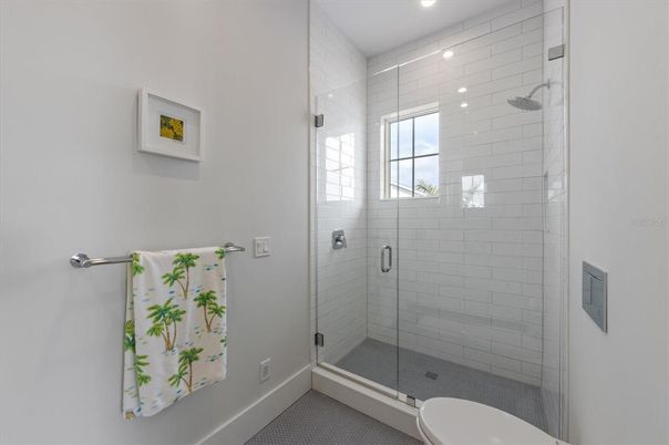 Bathroom, Glass Shower, Interior, Recessed Lighting