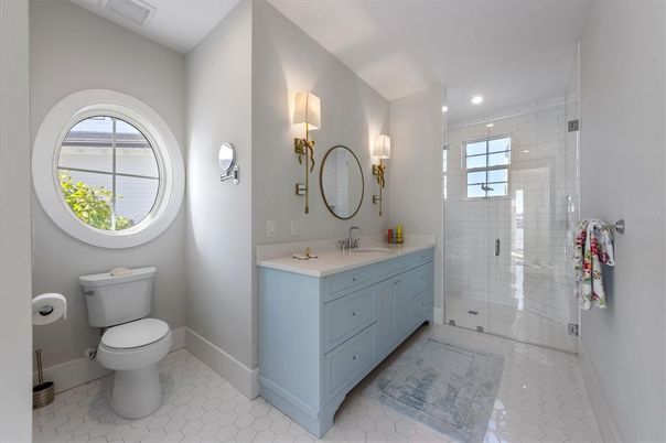 Bathroom, Dual Sink Vanities, Glass Shower, Interior, Recessed Lighting