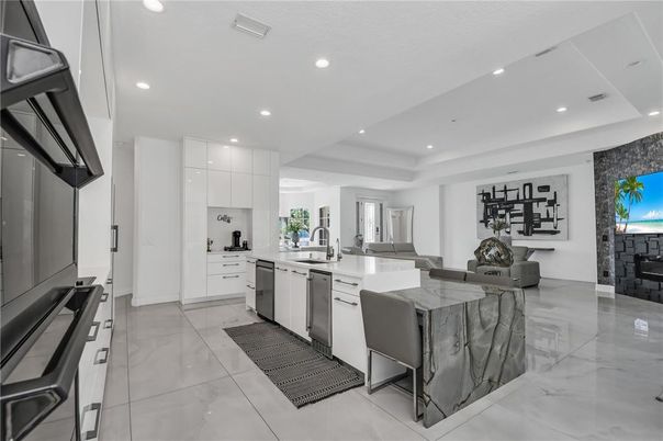 Interior, Kitchen, Marble, Recessed Lighting, Stainless Steel Appliances