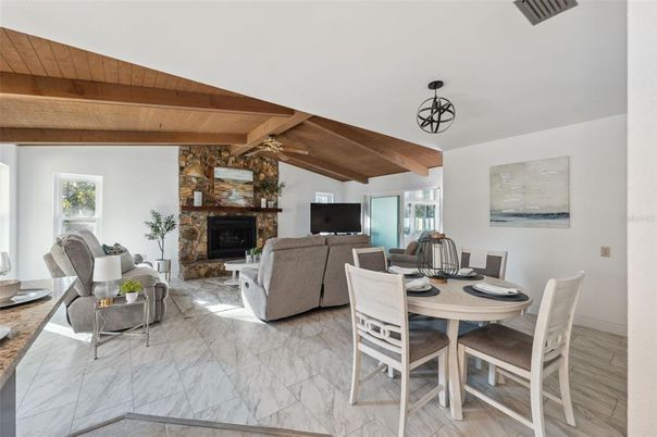 Dining room, Fireplace, Interior, Living room, Marble, Wooden Beams, Wooden Ceilings