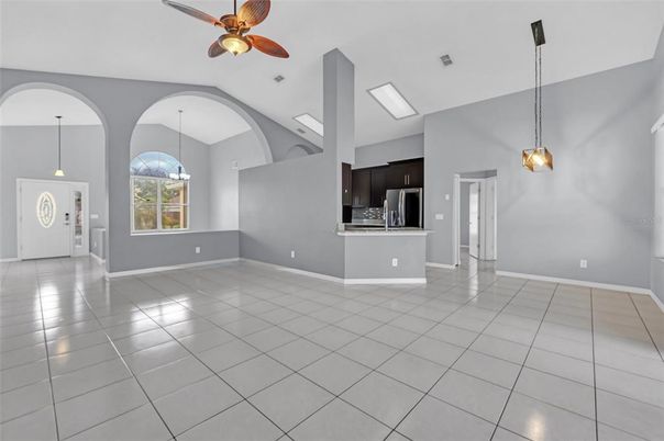 Empty room, Interior, Kitchen, Pendant Lights