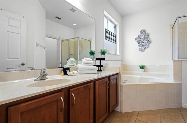 Bathroom, Dual Sink Vanities, Glass Shower, Interior, Recessed Lighting