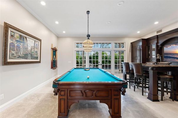 Billiard Table, Game Room, Interior, Pendant Lights, Recessed Lighting