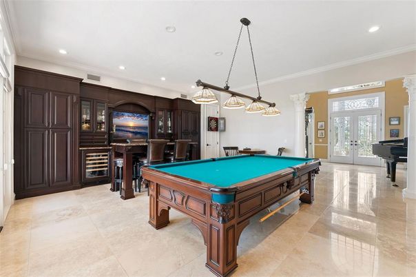 Billiard Table, Game Room, Interior, Pendant Lights, Recessed Lighting