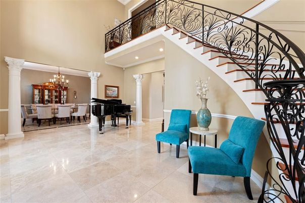Chandelier, Dining room, Interior, Piano, Recessed Lighting