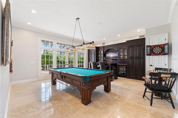 Billiard Table, Game Room, Interior, Pendant Lights, Recessed Lighting