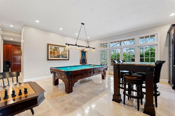 Billiard Table, Game Room, Interior, Pendant Lights, Recessed Lighting