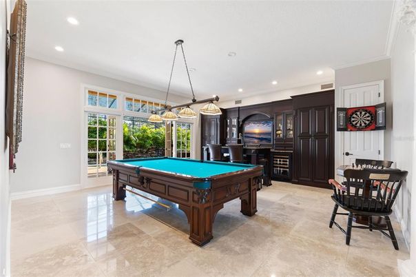 Billiard Table, Game Room, Interior, Pendant Lights, Recessed Lighting