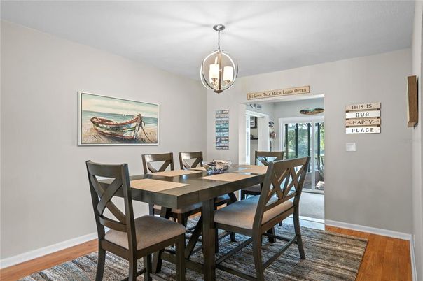 Dining room, Interior, Pendant Lights, Wood Texture Flooring