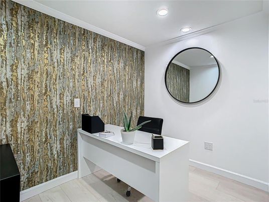 Home Office, Interior, Recessed Lighting, Wood Texture Flooring