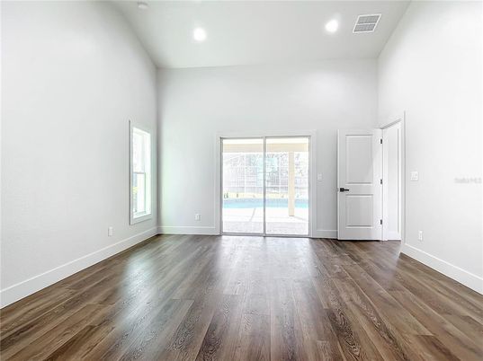 Empty room, Interior, Recessed Lighting, Wood Texture Flooring