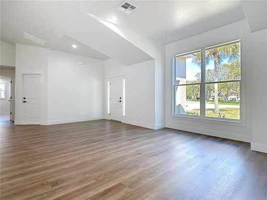 Empty room, Interior, Recessed Lighting, Wood Texture Flooring