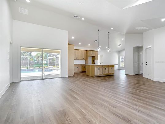 Interior, Kitchen, Pendant Lights, Recessed Lighting, Wood Texture Flooring