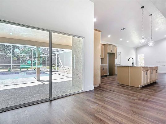 Interior, Kitchen, Pendant Lights, Recessed Lighting, Wood Texture Flooring