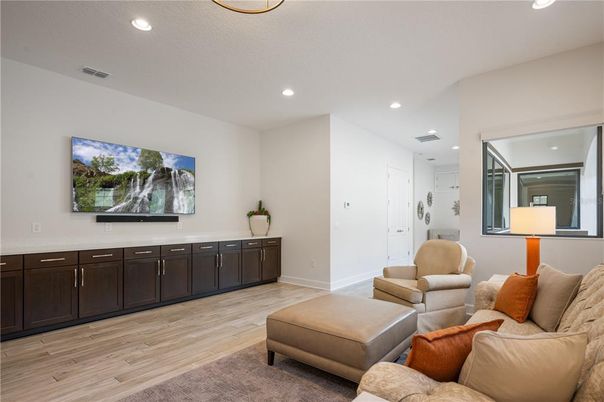 Interior, Living room, Recessed Lighting, Wood Texture Flooring