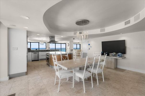 Dining room, Interior, Kitchen, Pendant Lights, Recessed Lighting, Stainless Steel Appliances