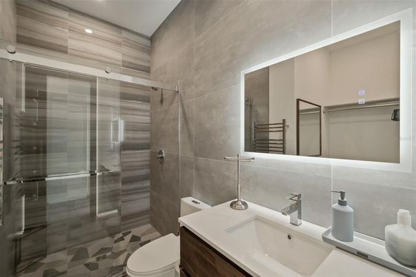 Bathroom, Glass Shower, Interior, Recessed Lighting
