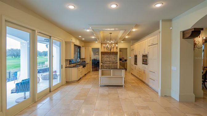 Chandelier, Interior, Kitchen, Recessed Lighting, Stainless Steel Appliances